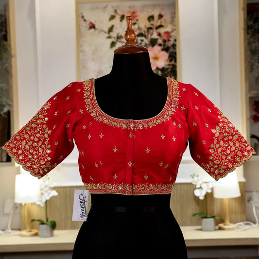 Dark Red Round-Neck with Zari work Blouse