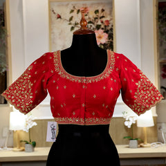 Dark Red Round-Neck with Zari work Blouse