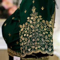 Bottle Green Round-Neck with Zari work Blouse