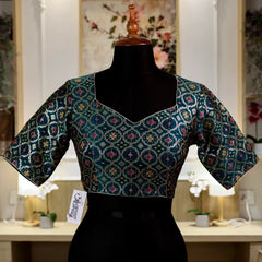 Rama Green Square V-Neck Blouse with Zari work Blouse