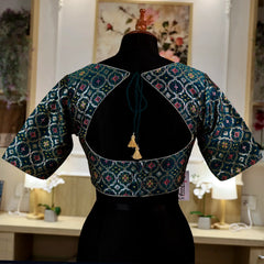 Rama Green Square V-Neck Blouse with Zari work Blouse