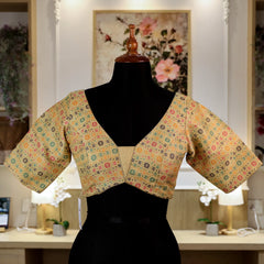 Cream V-Neck Blouse with Zari & Embroidery work