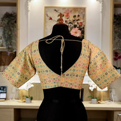 Cream V-Neck Blouse with Zari & Embroidery work