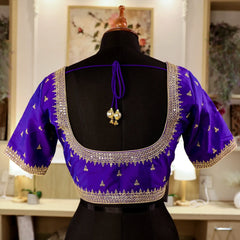 Royal Blue Round - Neck Blouse with Zari work