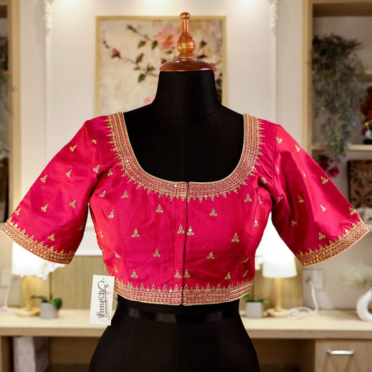 South Pink Round - Neck Blouse with Zari work