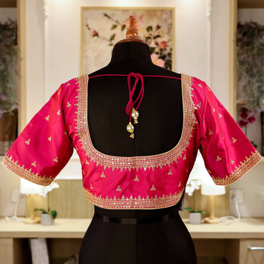South Pink Round - Neck Blouse with Zari work