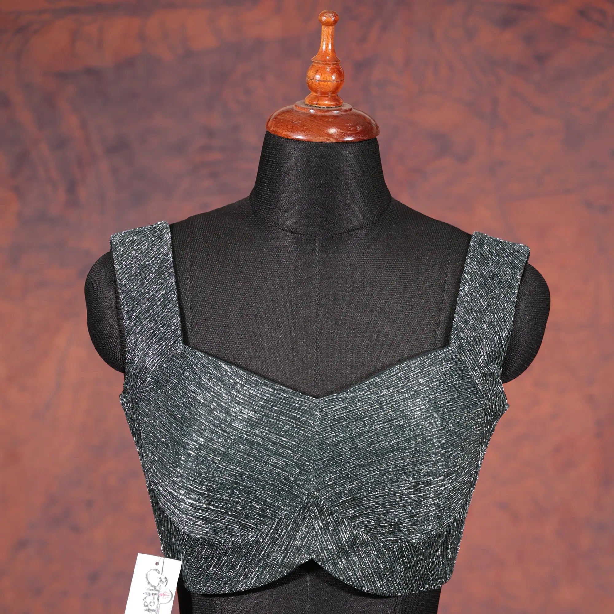 Silver Black Square V-Neck Blouse - Akshayi