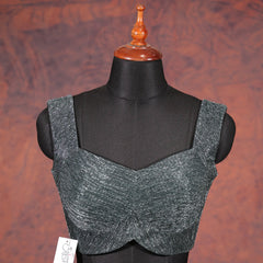 Silver Black Square V-Neck Blouse - Akshayi
