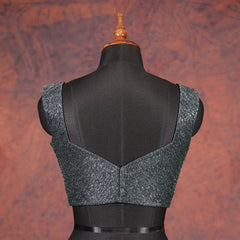Silver Black Square V-Neck Blouse - Akshayi