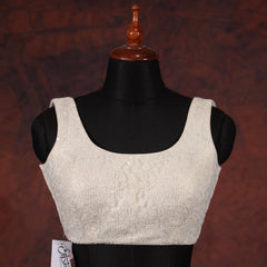 Off White Round-Neck Blouse with Embroidery work - Akshayi