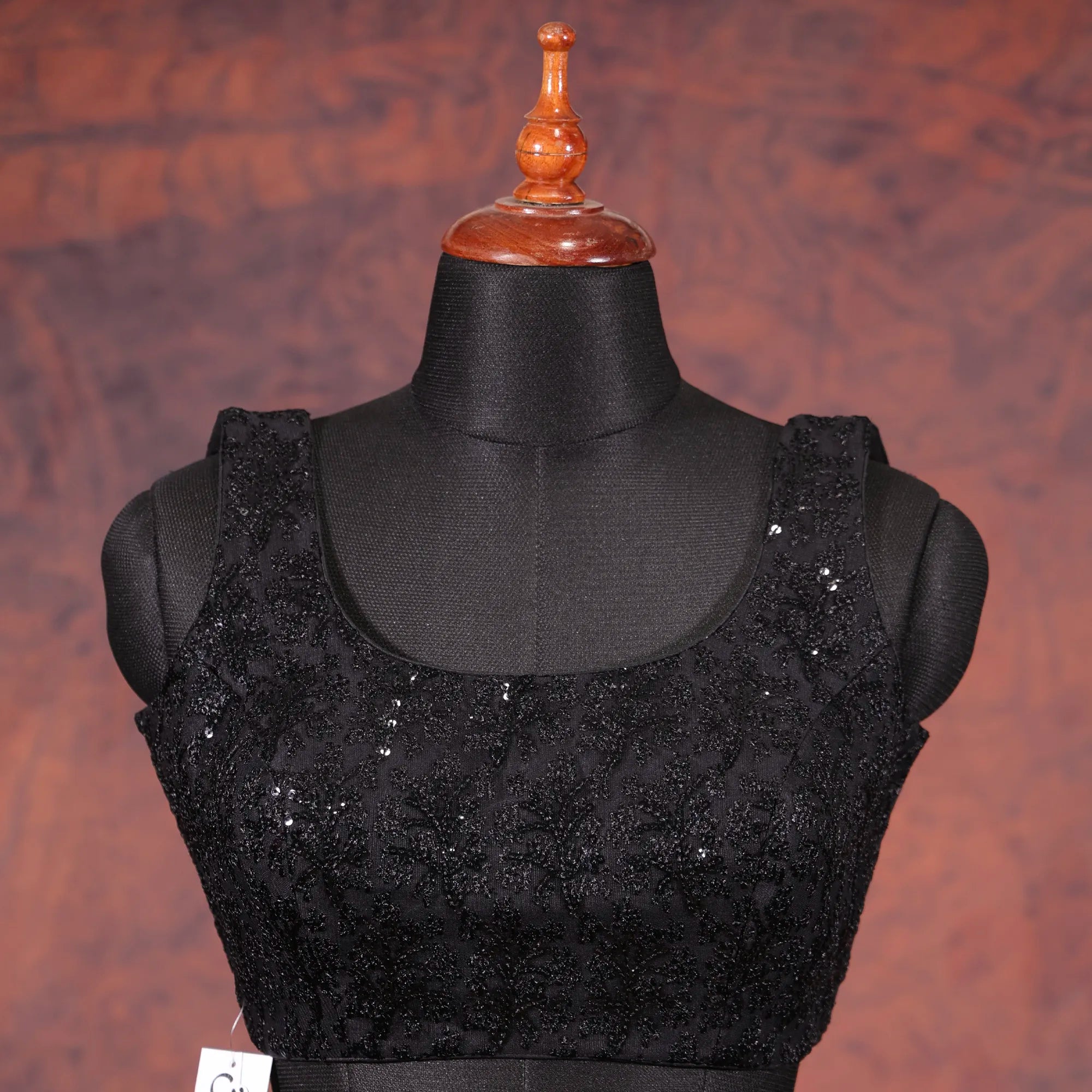 Black Round-Neck Blouse with Embroidery work - Akshayi