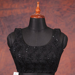 Black Round-Neck Blouse with Embroidery work - Akshayi