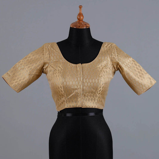 Beige Brocade Blouse with U Neck - Adi Akshoy & Co.