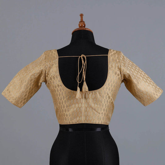 Beige Brocade Blouse with U Neck - Adi Akshoy & Co.