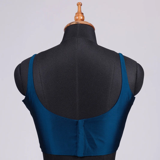 Firoza Blue Sleeveless Blouse with Round Neck - Adi Akshoy & Co.