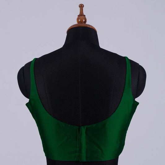 Bottle Green Sleeveless Blouse with Round Neck - Adi Akshoy & Co.