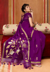 Magenta Tussar Silk Saree with Blouse Piece - Adi Akshoy & Co.