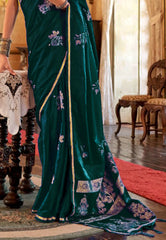 Cross Bottle Green Mashru Silk Saree with Blouse Piece
