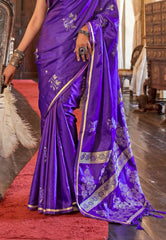 Cross Blue Mashru Silk Saree with Blouse Piece