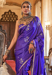 Cross Purple Mashru Silk Saree with Blouse Piece