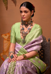 Mauve Brocade Kanjivaram Silk Saree With Blouse Piece