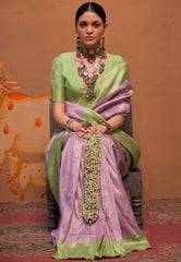 Mauve Brocade Kanjivaram Silk Saree With Blouse Piece