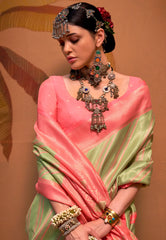Pastel Green Brocade Kanjivaram Silk Saree With Blouse Piece