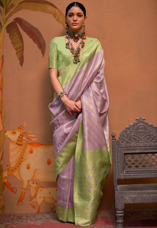 Mauve Brocade Kanjivaram Silk Saree With Blouse Piece
