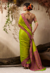 Parrot Green Kanjivaram Silk Saree with Blouse Piece - Adi Akshoy & Co.