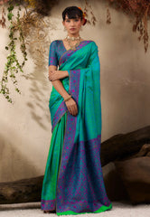 Bottle Green Kanjivaram Silk Saree with Blouse Piece - Adi Akshoy & Co.