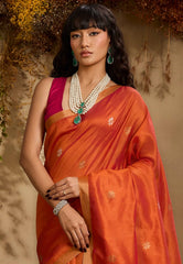 Orange Colour Tussar Silk Saree with Blouse Piece - Adi Akshoy & Co.