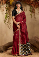Maroon Kanjivaram Silk Saree with Blouse Piece - Adi Akshoy & Co.