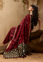 Maroon Kanjivaram Silk Saree with Blouse Piece - Adi Akshoy & Co.