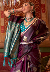 Cross Maroon Mashru Silk Saree with Blouse Piece