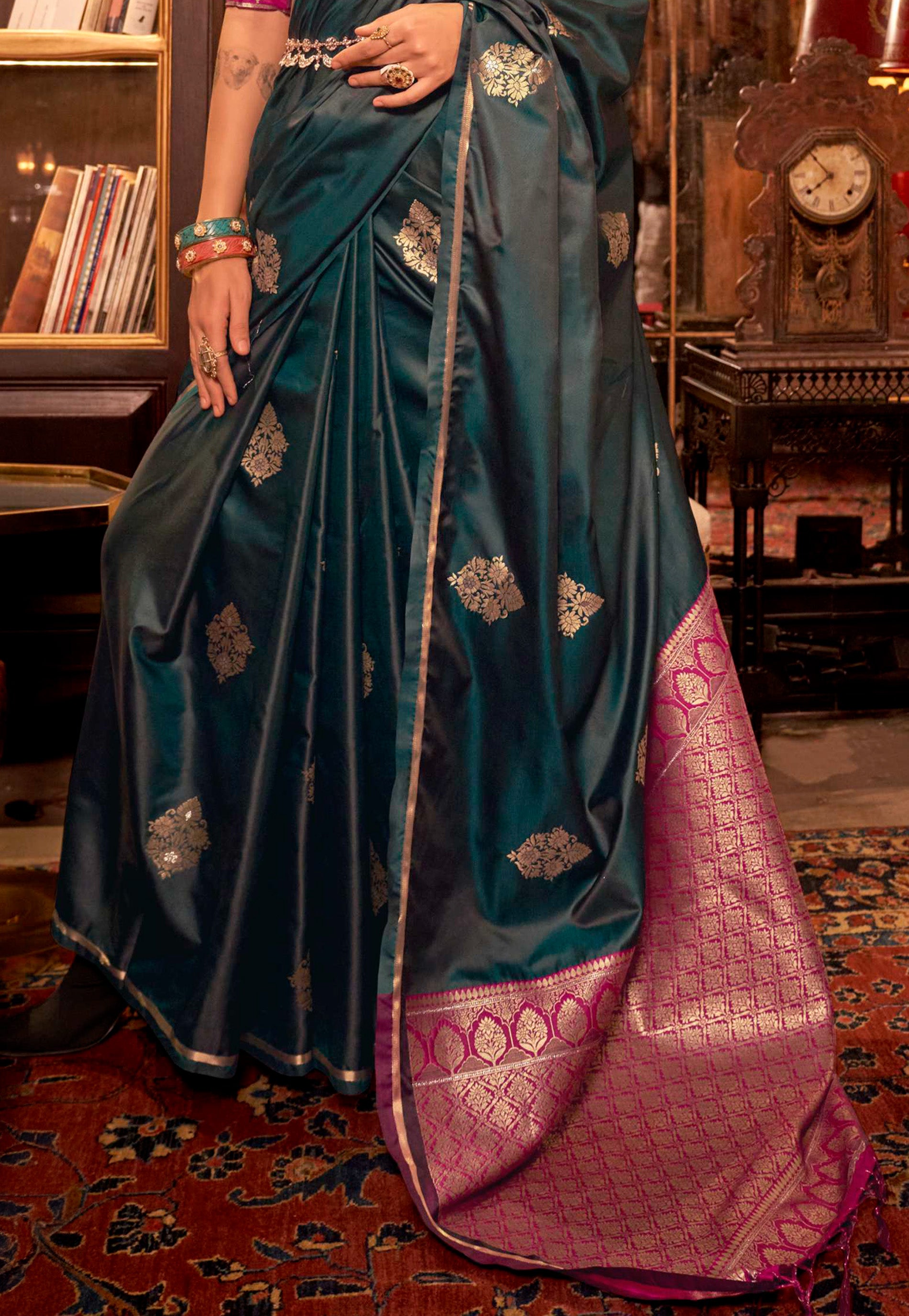 Cross Bottle Green Mashru Silk Saree with Blouse Piece