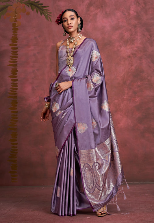 Mauve Mashru Silk Saree with Blouse Piece