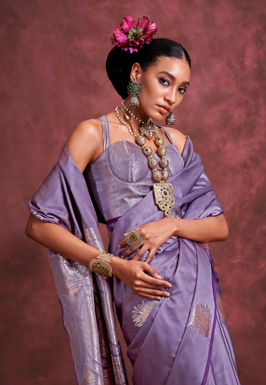 Mauve Mashru Silk Saree with Blouse Piece