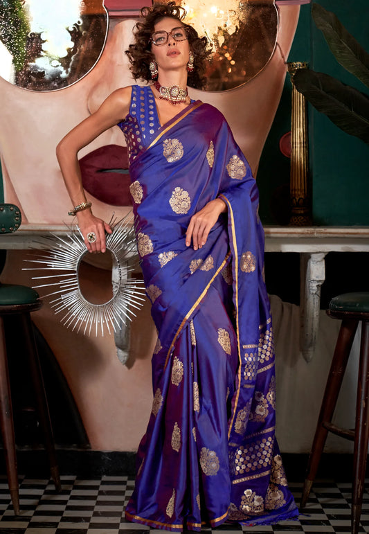 Cross Purple Mashru Silk Saree with Blouse Piece