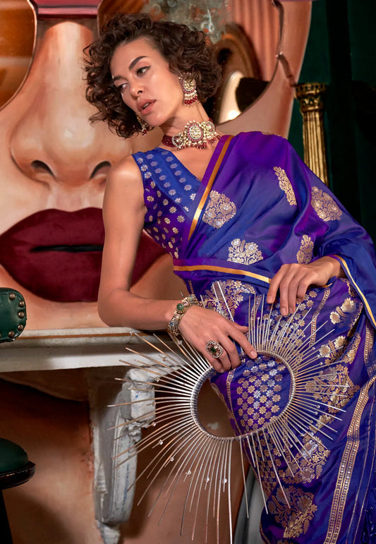 Cross Purple Mashru Silk Saree with Blouse Piece