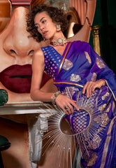 Cross Purple Mashru Silk Saree with Blouse Piece