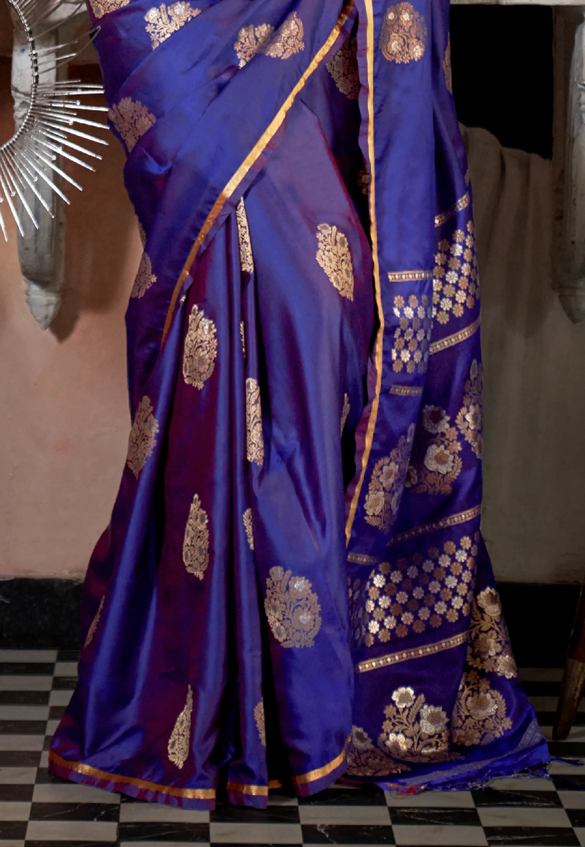 Cross Purple Mashru Silk Saree with Blouse Piece