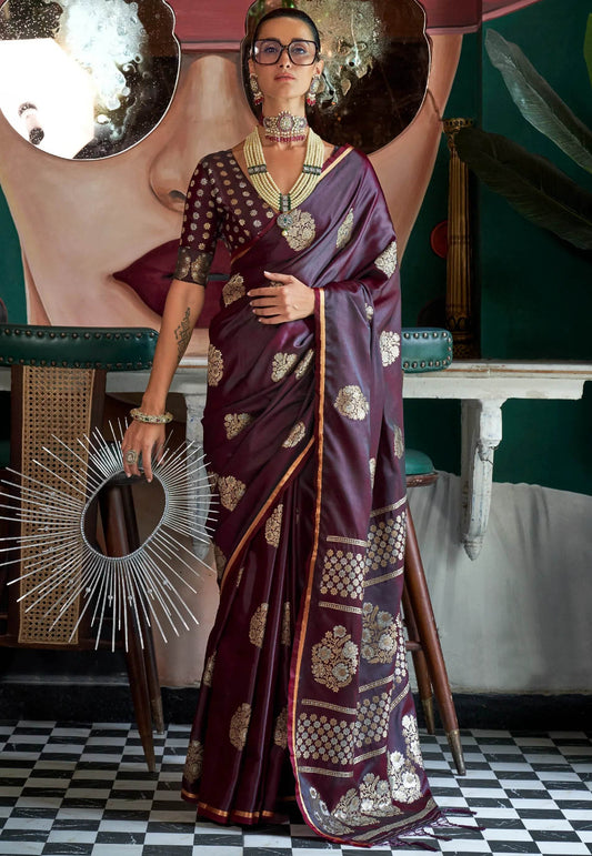 Cross Maroon Mashru Silk Saree with Blouse Piece - Adi Akshoy & Co.