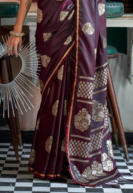 Cross Maroon Mashru Silk Saree with Blouse Piece - Adi Akshoy & Co.