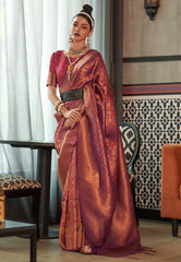Purple Brocade Kanjivaram Silk Saree With Blouse Piece