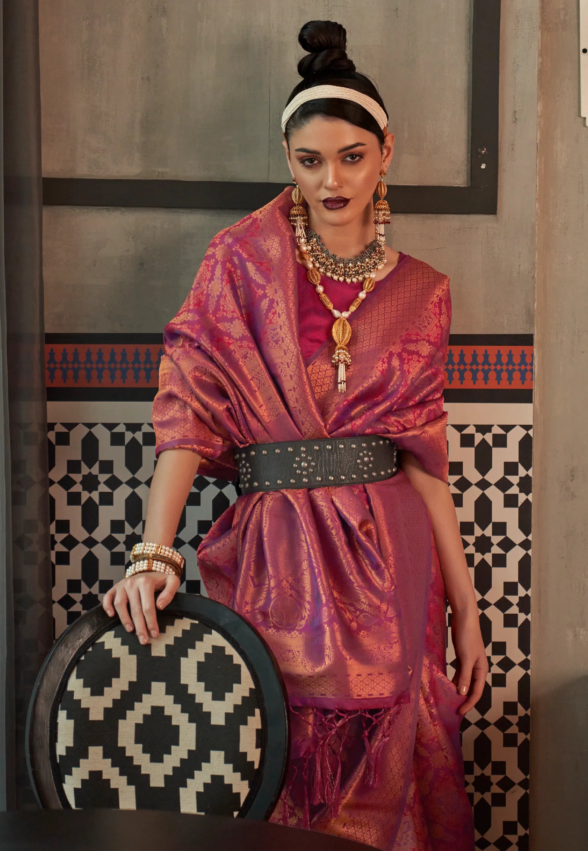 Purple Brocade Kanjivaram Silk Saree With Blouse Piece