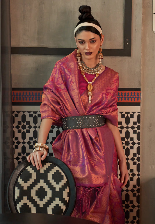 Purple Brocade Kanjivaram Silk Saree With Blouse Piece