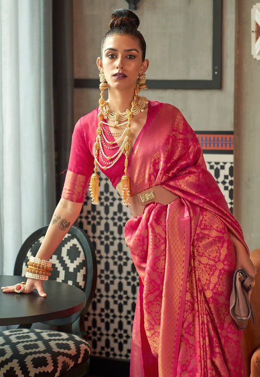 Rani Brocade Kanjivaram Silk Saree With Blouse Piece