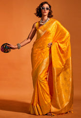 Golden Yellow Kanjivaram Silk Saree With Blouse Piece
