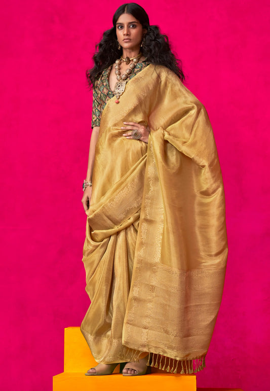 Mustard Tissue Silk Saree with Blouse Piece