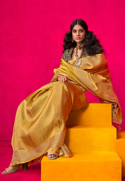 Mustard Tissue Silk Saree with Blouse Piece